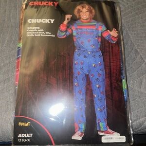 (New) Chucky Costume. Includes Overalls with Attached Shirt, Wig